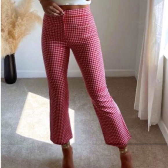 ZARA red/white mini gingham print trousers size small - Picture 2 of 12